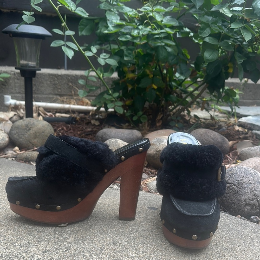 Ralph Lauren Black and Brown Retro Platform Mules